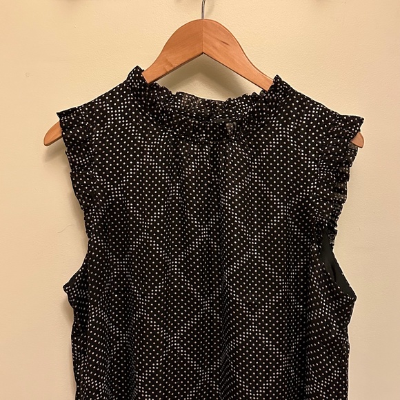 Black metallic dot sleeveless blouse, Size L  *EUC* - Picture 2 of 5